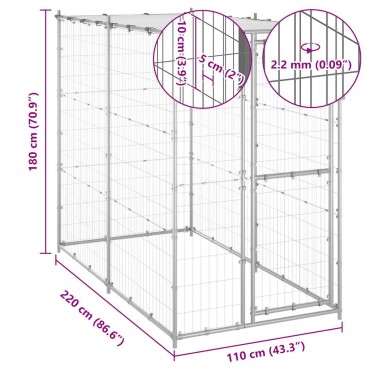 vidaXL Κλουβί Σκύλου Εξ. Χώρου Γαλβαν. Χάλυβας 110x220x180εκ Στέγαστρο
