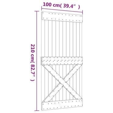 vidaXL Πόρτα NARVIK 100 x 210 εκ. από Μασίφ Ξύλο Πεύκου