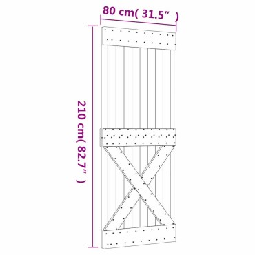 vidaXL Πόρτα NARVIK 80 x 210 εκ. από Μασίφ Ξύλο Πεύκου