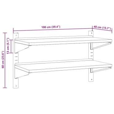 vidaXL Ράφι Τοίχου 2 Επιπ. Ασημί 100x40x60cm Ανοξείδωτο Ατσάλι 1 τεμ.
