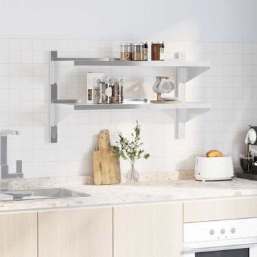 vidaXL Ράφι Τοίχου 2 Επιπ. Ασημί 100x40x60cm Ανοξείδωτο Ατσάλι 1 τεμ.