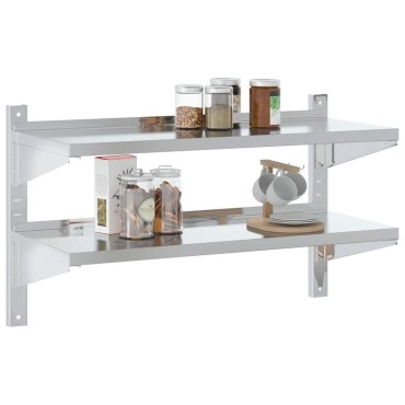 vidaXL Ράφι Τοίχου 2 Επιπ. Ασημί 100x40x60cm Ανοξείδωτο Ατσάλι 1 τεμ.