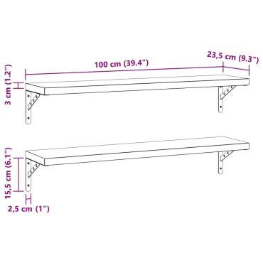 vidaXL Ράφια Τοίχου 2 τεμ. Μαύρο 100x23,5cm Ανοξείδωτο Ατσάλι