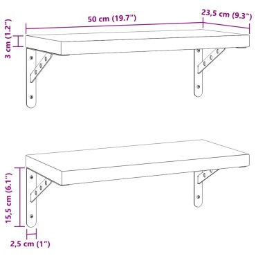 vidaXL Ράφια Τοίχου 2 τεμ. Μαύρο 50x23,5cm Ανοξείδωτο Ατσάλι