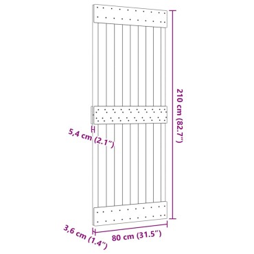 vidaXL Πόρτα NARVIK 80 x 210 εκ. από Μασίφ Ξύλο Πεύκου