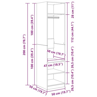 vidaXL Ντουλάπα Λευκή 50x50x200cm από Επεξ. Ξύλο 1 τεμ.