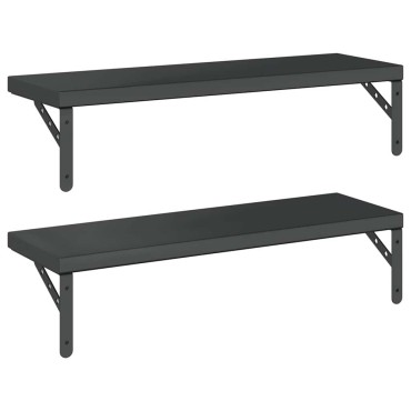 vidaXL Ράφια Τοίχου 2 τεμ. Μαύρο 75x23,5cm Ανοξείδωτο Ατσάλι