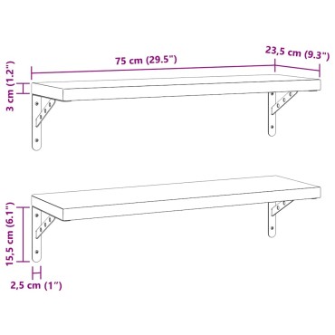 vidaXL Ράφια Τοίχου 2 τεμ. Μαύρο 75x23,5cm Ανοξείδωτο Ατσάλι