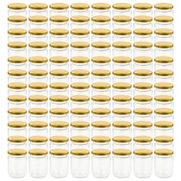 vidaXL Βάζα Μαρμελάδας 96 τεμ. 230 ml Γυάλινα με Χρυσά Καπάκια