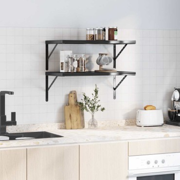vidaXL Ράφια Τοίχου 2 τεμ. Μαύρο 75x40cm Ανοξείδωτο Ατσάλι