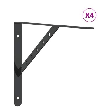 vidaXL Στηρίγματα Ραφιών 4 τεμ. Ασημί 40x2,5x25cm Ανοξείδωτο Μαύρο