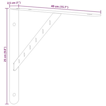 vidaXL Στηρίγματα Ραφιών 4 τεμ. Ασημί 40x2,5x25cm Ανοξείδωτο Μαύρο