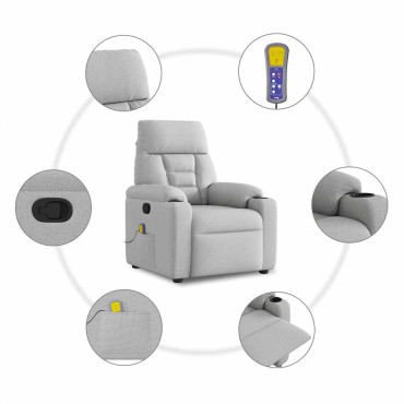 vidaXL καρέκλα ανάκλισης μασάζ Cloud Grey Fabric