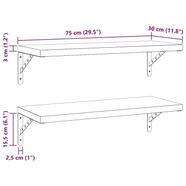 vidaXL Ράφια Τοίχου 2 τεμ. Μαύρο 75x30cm Ανοξείδωτο Ατσάλι