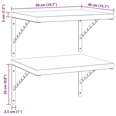 vidaXL Ράφια Τοίχου 2 τεμ. Μαύρο 50x40cm Ανοξείδωτο Ατσάλι