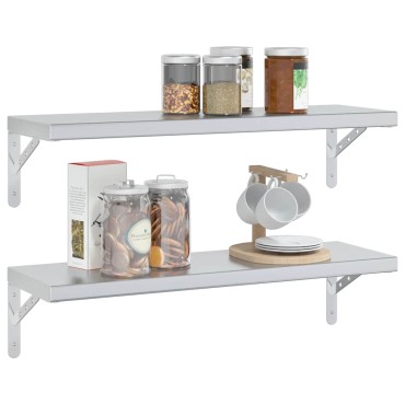 vidaXL Ράφια Τοίχου 2 τεμ. Ασημί 75x23,5x3cm Ανοξείδωτο Ατσάλι