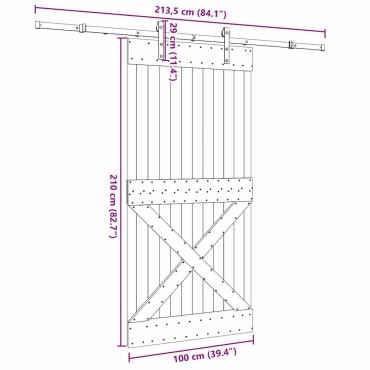 vidaXL Συρόμενη Μεσόπορτα με Μηχανισμό 100 x 210 εκ. Μασίφ Ξύλο Πεύκου