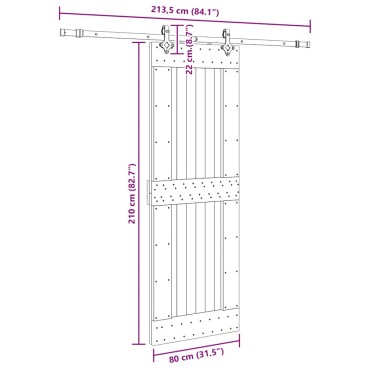 vidaXL Συρόμενη Μεσόπορτα με Μηχανισμό 80 x 210 εκ. Μασίφ Ξύλο Πεύκου