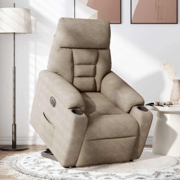 vidaXL Πολυθρόνα Ανακλινόμενη Ανύψωση Taupe Ύφασμα Μικροϊνών
