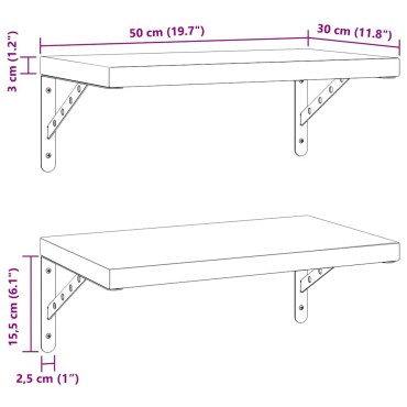 vidaXL Ράφια Τοίχου 2 τεμ. Μαύρο 50x30cm Ανοξείδωτο Ατσάλι