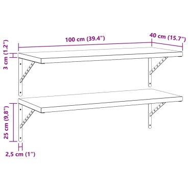 vidaXL Ράφια Τοίχου 2 τεμ. Μαύρο 100x40cm Ανοξείδωτο Ατσάλι