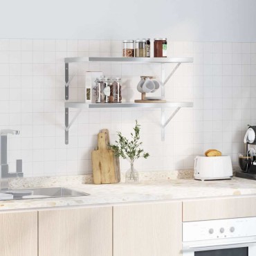 vidaXL Ράφια Τοίχου 2 τεμ. Ασημί 75x40cm Ανοξείδωτο Ατσάλι