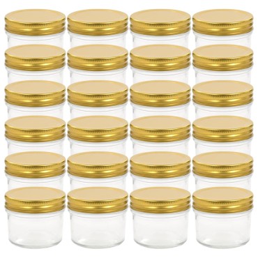 vidaXL Βάζα Μαρμελάδας 24 τεμ. 110 ml Γυάλινα με Χρυσά Καπάκια