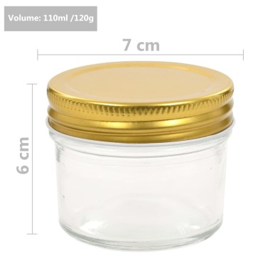 vidaXL Βάζα Μαρμελάδας 24 τεμ. 110 ml Γυάλινα με Χρυσά Καπάκια