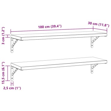 vidaXL Ράφια Τοίχου 2 τεμ. Μαύρο 100x30cm Ανοξείδωτο Ατσάλι