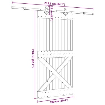 vidaXL Συρόμενη Μεσόπορτα με Μηχανισμό 100 x 210 εκ. Μασίφ Ξύλο Πεύκου
