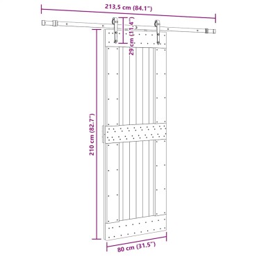 vidaXL Συρόμενη Μεσόπορτα με Μηχανισμό 80 x 210 εκ. Μασίφ Ξύλο Πεύκου
