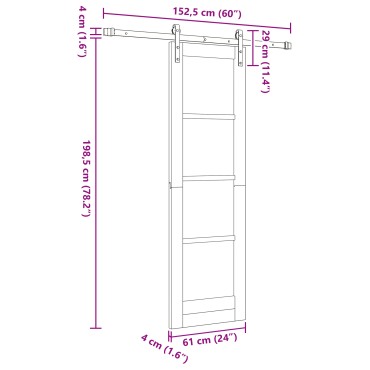 vidaXL Σύρτης Πόρτα με Σετ Υλικών 61x198.5 εκ. Στερεού Ξύλου Πεύκου