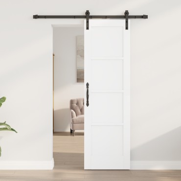 vidaXL Συρόμενη Πόρτα με Σετ Εξαρτημάτων Λευκή 61x198.5 cm Στερεό Ξύλο Πεύκου