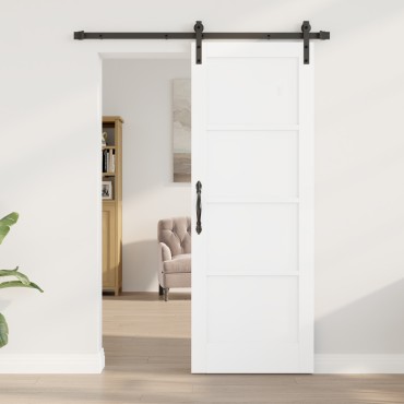 vidaXL Συρόμενη Πόρτα με Σετ Υλικών Λευκή 73.5 x 198.5 εκατοστά Συμπαγής Ξύλο Πεύκου