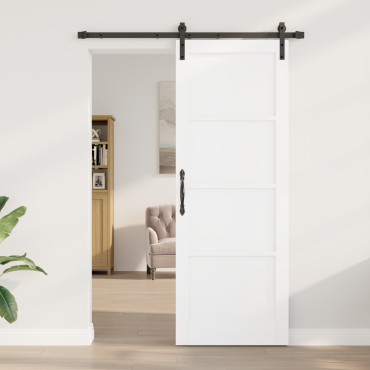 vidaXL Συρόμενη Πόρτα με Σετ Εξαρτημάτων Λευκή 78x211 εκ. Συμπαγές Ξύλο Πεύκου