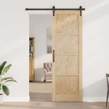 vidaXL Συρόμενη Πόρτα με Σετ Εξαρτημάτων 78x232 cm Μασίφ Ξύλο Πεύκου