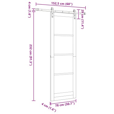 vidaXL Συρόμενη Πόρτα με Σετ Εξαρτημάτων Λευκή 78x232 εκ. Στερεό Ξύλο Πεύκου