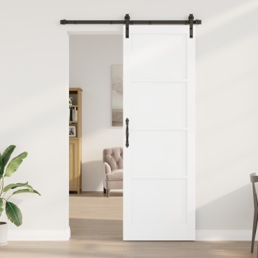 vidaXL Συρόμενη Πόρτα με Σετ Εξαρτημάτων Λευκή 78x232 εκ. Στερεό Ξύλο Πεύκου