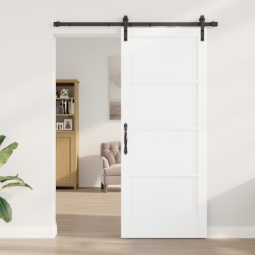 vidaXL Συρόμενη Πόρτα με Σετ Εξαρτημάτων Λευκή 86x211 εκ. Στερεό Ξύλο Πεύκου