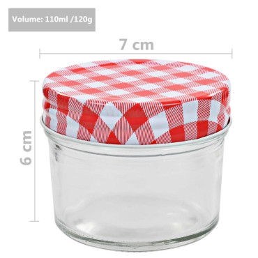 vidaXL Βάζα Μαρμελάδας 48 τεμ. 110 ml Γυάλινα με Κόκκινα/Λευκά Καπάκια