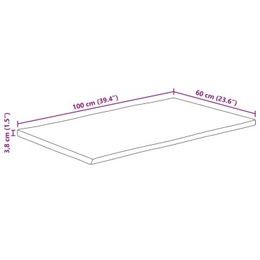 vidaXL Επιφάνεια Τραπεζιού Ορθογώνια 100x60x3,8cm Μασίφ Ξύλο Ακακίας 1 τεμ.