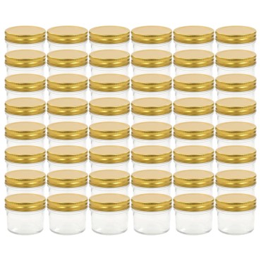 vidaXL Βάζα Μαρμελάδας 48 τεμ. 110 ml Γυάλινα με Χρυσά Καπάκια