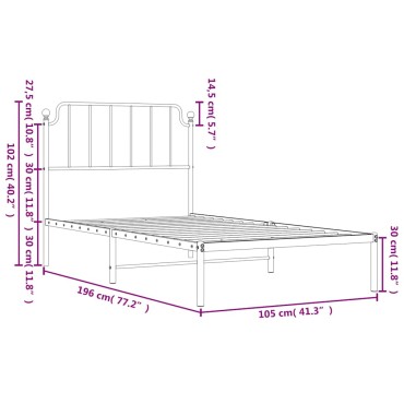 vidaXL Πλαίσιο Κρεβατιού με Κεφαλάρι Λευκό 100x190 εκ. Μεταλλικό