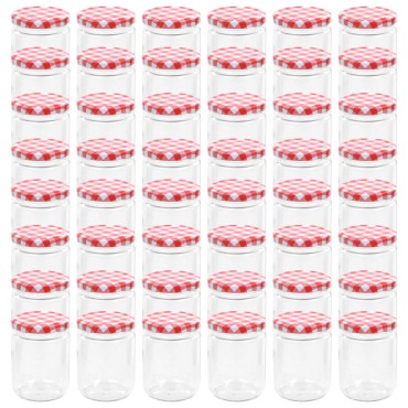 vidaXL Βάζα Μαρμελάδας 48 τεμ. 230 ml Γυάλινα με Κόκκινα/Λευκά Καπάκια