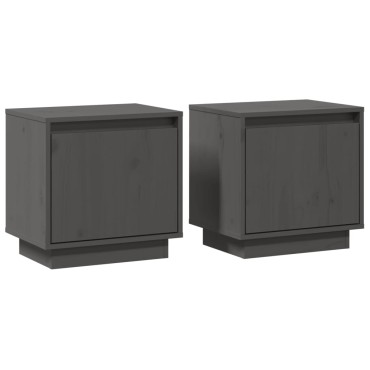 vidaXL Κομοδίνα 2 τεμ. Γκρι 40x30x40cm από Μασίφ Ξύλο Πεύκου