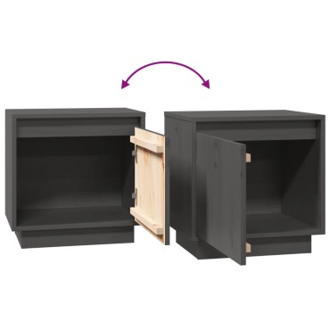 vidaXL Κομοδίνα 2 τεμ. Γκρι 40x30x40cm από Μασίφ Ξύλο Πεύκου