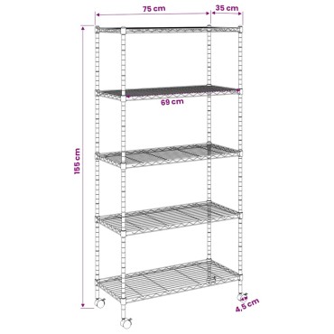 vidaXL Ραφιέρα 5 Επιπέδων με Τροχούς Μαύρη 75x35x155 εκ. 250 κ.