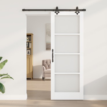 vidaXL Συρόμενη Πόρτα με Σετ Υλικών Λευκή 78x211 εκ. Συμπαγές Ξύλο Πεύκου