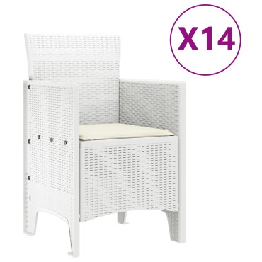 vidaXL Σετ Τραπεζαρίας Κήπου 15 Τεμαχίων με Μαξιλάρια Λευκό Πολυ Ράταν
