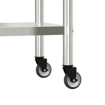 vidaXL Πάγκος Εργασίας Κουζίνας με Ροδάκια 110x30x85 εκ. Ανοξ. Ατσάλι